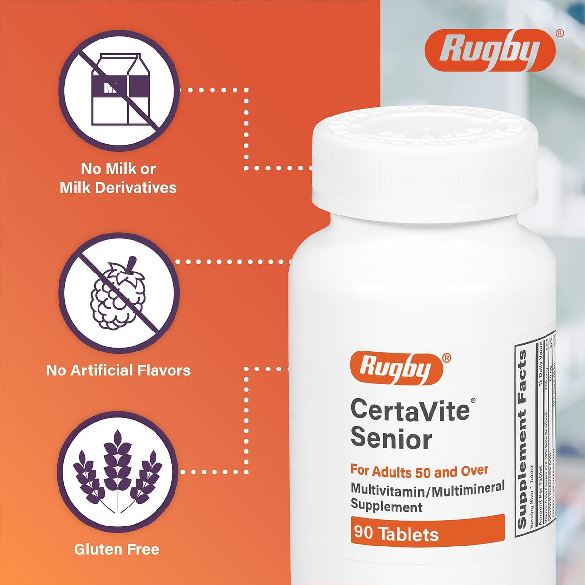Rugby CertaVite Senior Multivitamin/Multimineral Food Supplement for Adults 50 and Over - 90 Tablets - görsel 3