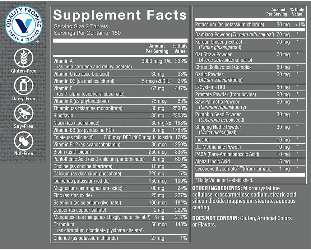 The Vitamin Shoppe Men’s Multivitamin, Complete Daily Multi with Essential Vitamins & Minerals, 300 Tablets - görsel 2