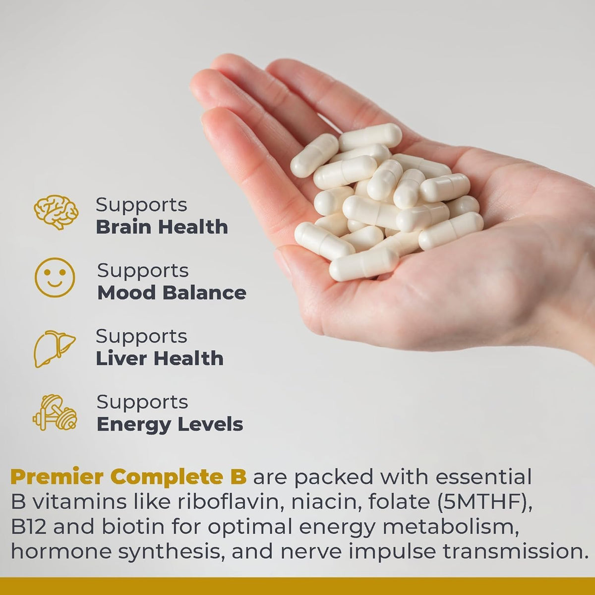 Premier Research Labs Complete B - Vitamin B Complex Supplement with 9 Active B Vitamins for Liver, Energy & Brain Support (60 Capsules) - görsel 4