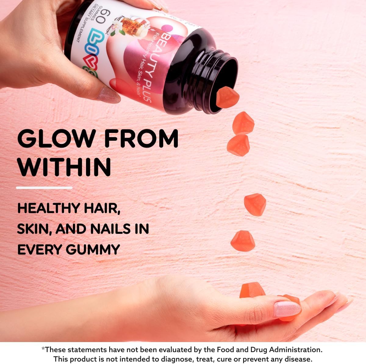 LIVS Beauty Plus Gummy Vitamins - Biotin Gummies for Hair, Skin and Nails | Natural, Gluten-Free, Non-GMO Beauty Supplement with Vitamin A, C, E, B12, D2, Zinc & More - Cream Soda Flavour - 60 Count - görsel 2