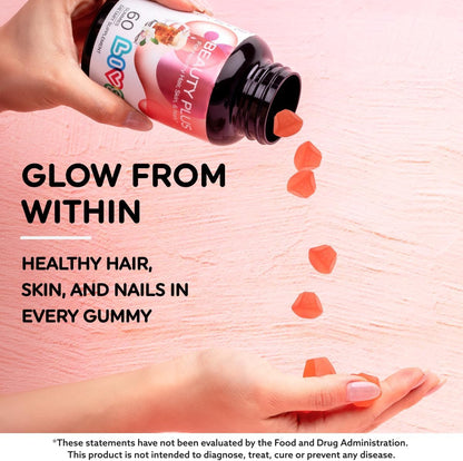 LIVS Beauty Plus Gummy Vitamins - Biotin Gummies for Hair, Skin and Nails | Natural, Gluten-Free, Non-GMO Beauty Supplement with Vitamin A, C, E, B12, D2, Zinc & More - Cream Soda Flavour - 60 Count