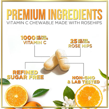 Hello Lovely! Vitamin C 1000mg Chewable Tablets with Rose Hips & Bioflavonoids - 120 Tablets