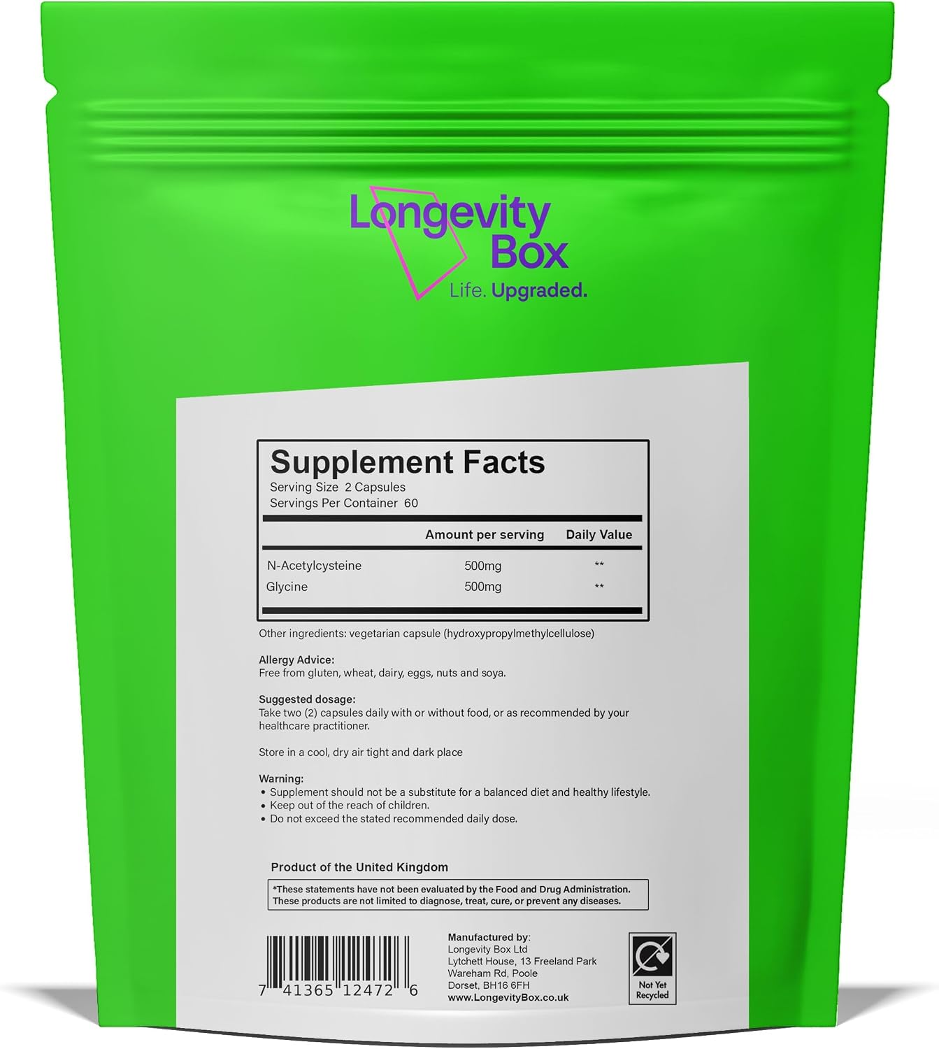 Ultra Pure GlyNAC Supplement 1000mg (500mg Glycine + 500mg N-Acetyl Cysteine) - Glutathione Precursor for Healthy Ageing, Energy & Cellular Protection - 120 Vegan Capsules - görsel 8