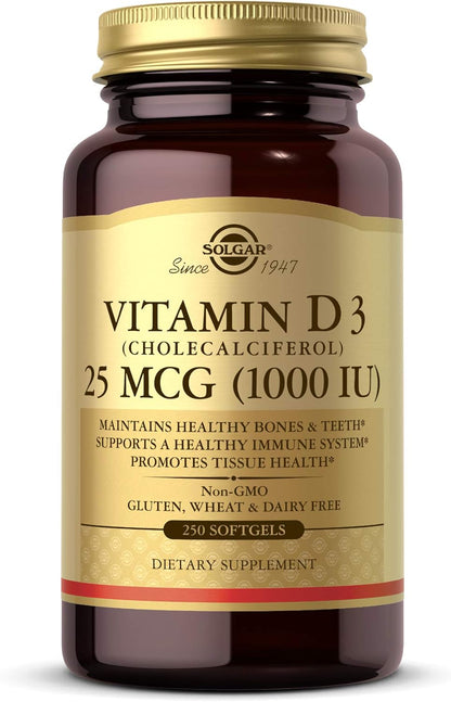 Solgar Vitamin D3 1000 IU Softgels, 250 Softgels