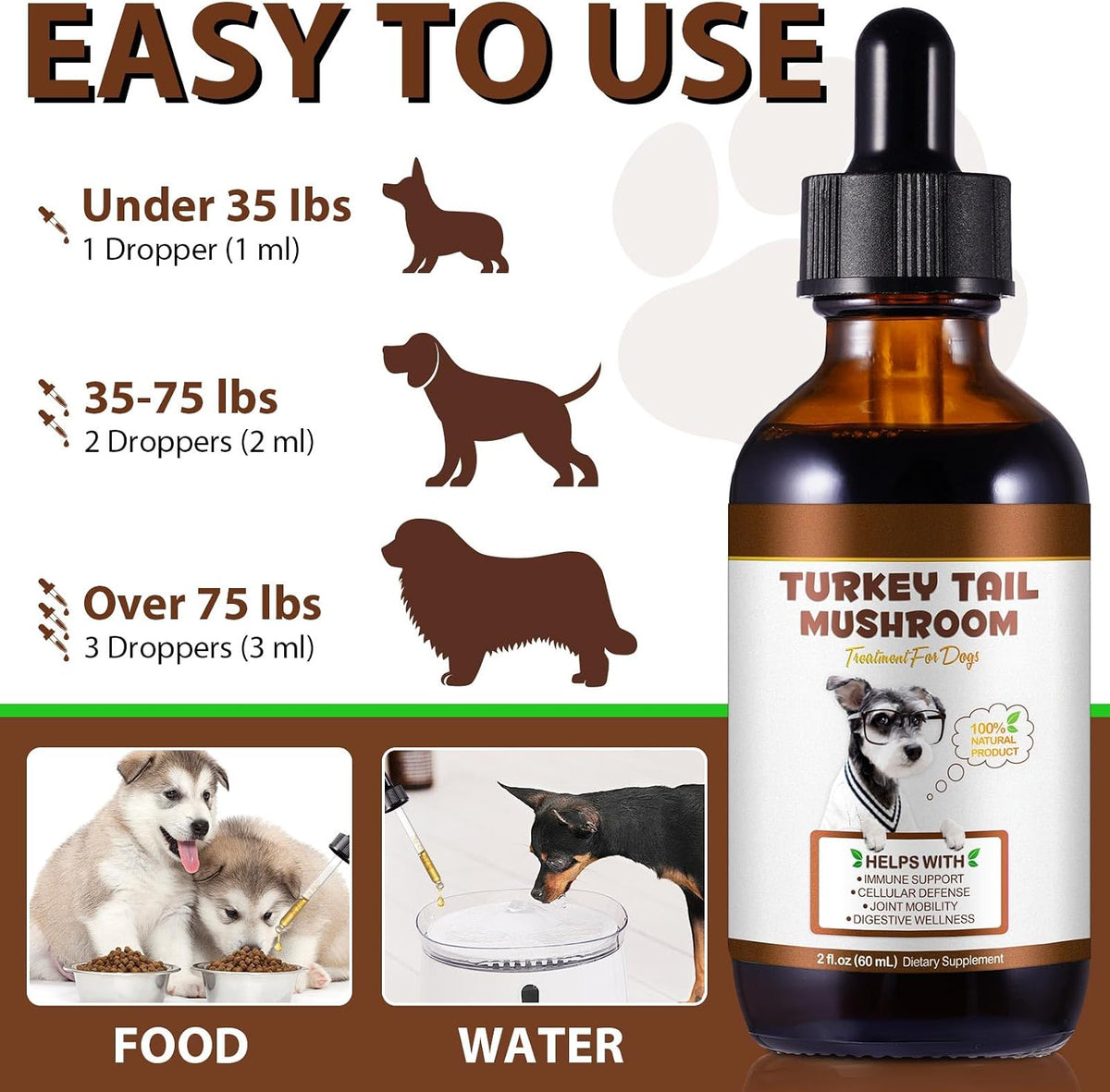 Turkey Tail Mushroom for Dogs – Fast-Absorbing Liquid Drops for Immune, Digestive and Joint Support with Turmeric & Probiotic (60ml) - görsel 8