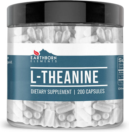 Earthborn Elements L-Theanine 200 Capsules, Pure and Undiluted, No Additives