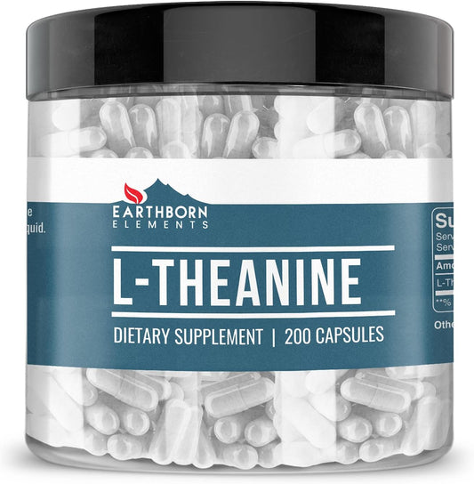 Earthborn Elements L-Theanine 200 Capsules, Pure and Undiluted, No Additives