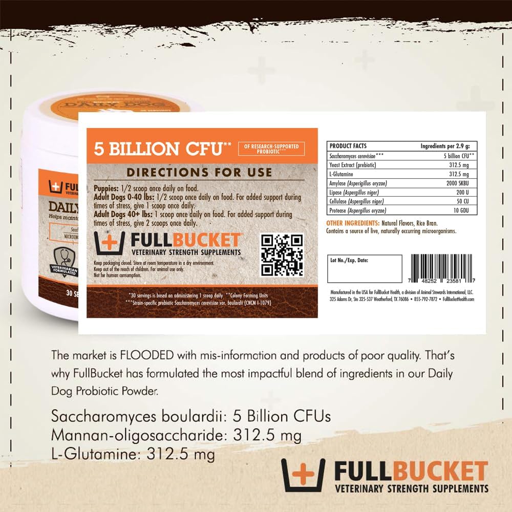 FullBucket Daily Dog Probiotic 30 Servings - Supports Natural Digestion with Probiotics, Prebiotics & Digestive Enzymes - Tasty Probiotic Powder for Dogs - görsel 5