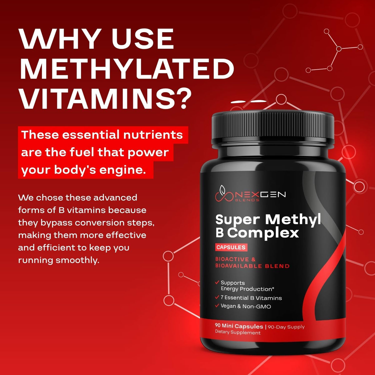Methylated B Complex Vitamin Supplement – Bioactive Methyl B Complex with 5-MTHF Folate & B12 Methylcobalamin, 90 Capsules - görsel 7