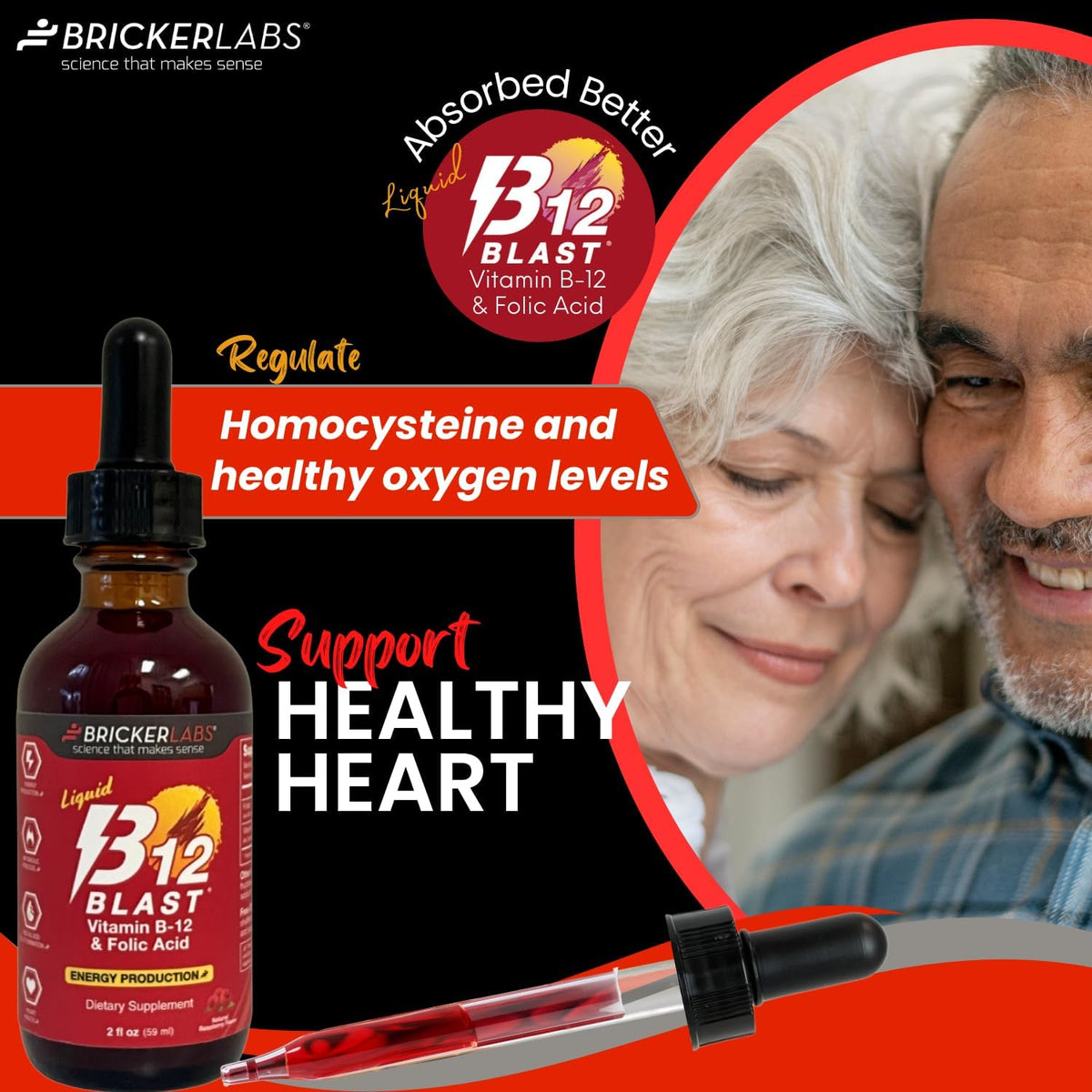 Bricker Labs B-12 Blast Liquid Vitamin B12 and Folic Acid Food Supplement – Natural Raspberry Flavour, 59 ml - görsel 4