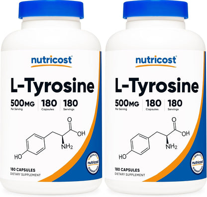 Nutricost L-Tyrosine 500mg, 180 Capsules - Gluten-free & Non-GMO