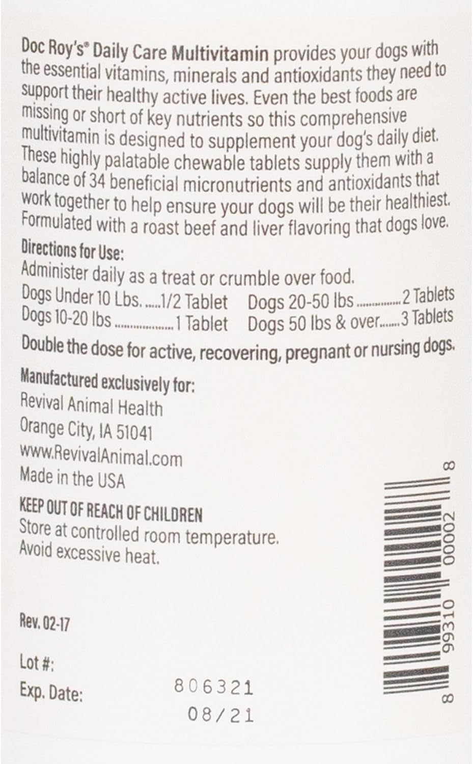 Doc Roy’s Daily Care Canine Multivitamin Supplement for Dogs, 180ct Chewable Tablets with 34 Essential Vitamins, Minerals, Omega Fatty Acids & Antioxidants, All Breeds & Life Stages - görsel 7
