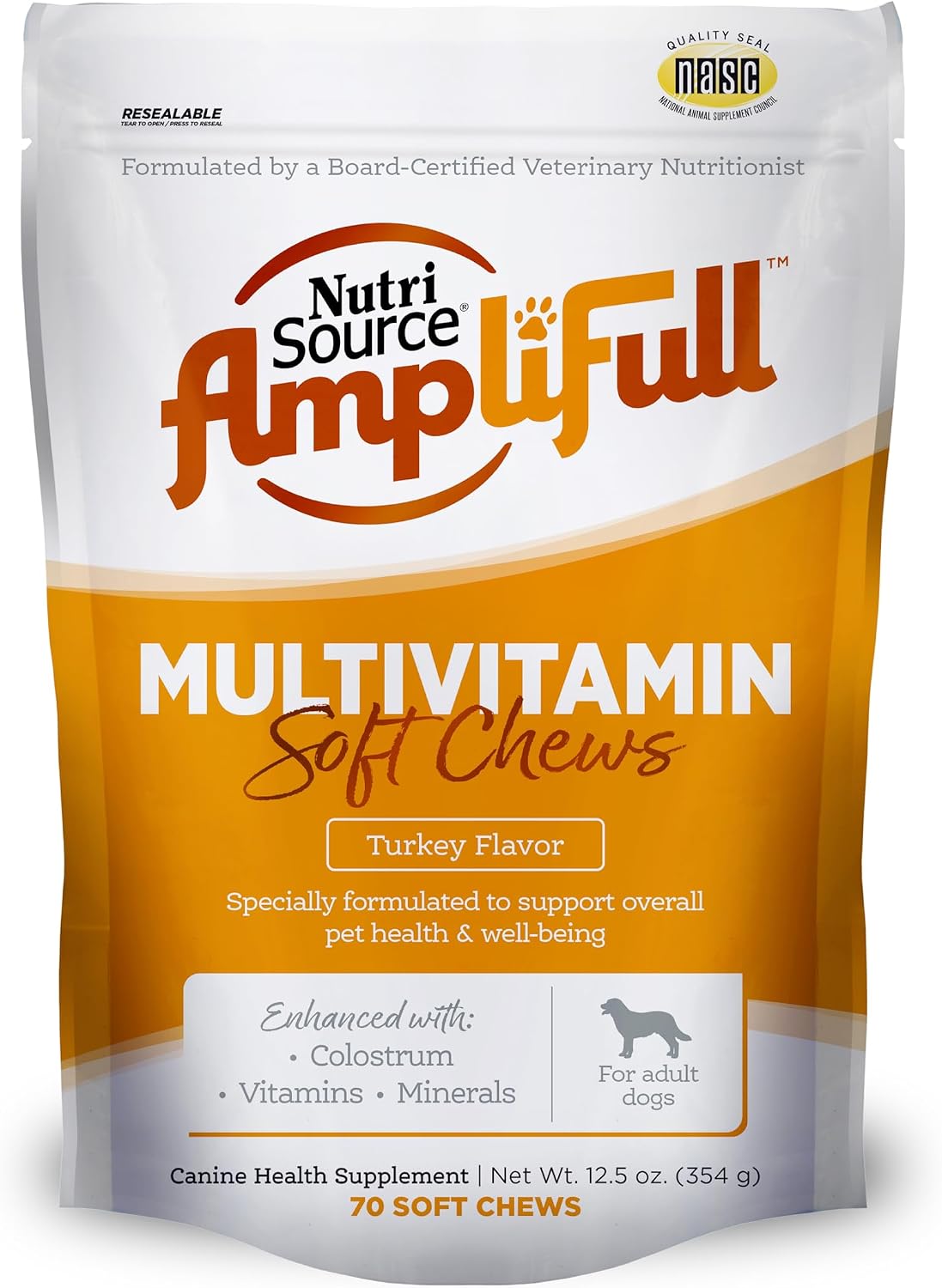 NutriSource AmpliFull Turkey Flavour Multivitamin Soft Chews for Dogs, Daily Supplement with Bovine Colostrum, Essential Vitamins & Minerals for Overall Health, 70 Chews (1 Pack) - görsel 1