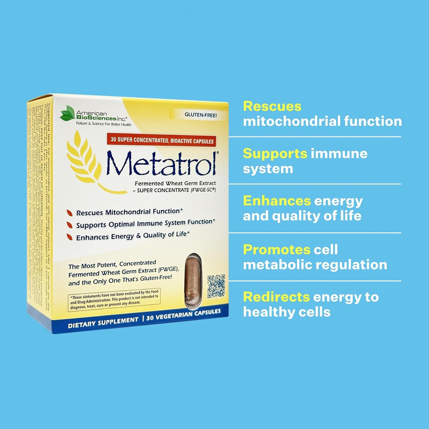 American BioSciences Metatrol Fermented Wheat Germ Extract – Immune & Mitochondrial Support – 30 Vegetarian Capsules - görsel 5