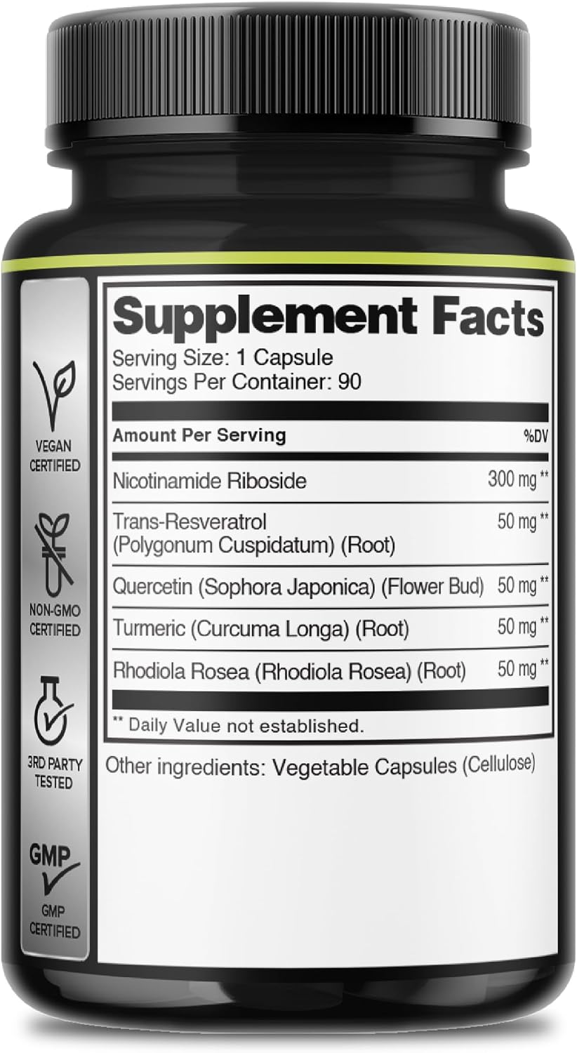 WELBUDA 5in1+ Nicotinamide Riboside Supplement with Resveratrol, Quercetin, Turmeric, Rhodiola Rosea – 90 Capsules - görsel 8