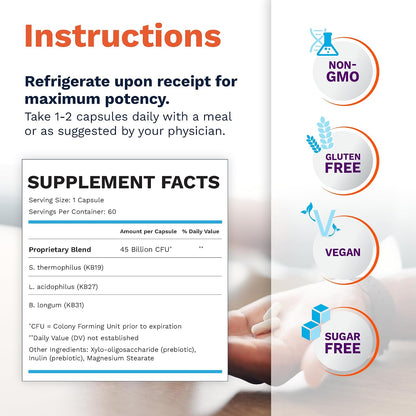Renadyl Kidney Probiotic Supplement – 45 Billion CFUs for Urea, Creatinine and Uric Acid Support – 60 Capsules (One Month Supply)