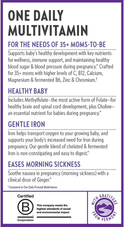 New Chapter Prenatal Vitamins, One Daily Prenatal Multivitamin Enhanced for Age 35+ with Methylfolate + Choline for Healthy Mum & Baby, Gluten-free & Non-GMO - 30 ct