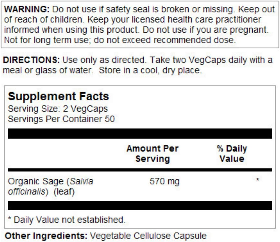 Solaray Sage Leaves Supplement - 570 mg, 100 Veg Caps - görsel 3