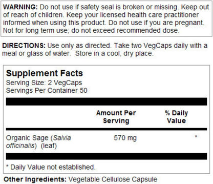 Solaray Sage Leaves Supplement - 570 mg, 100 Veg Caps