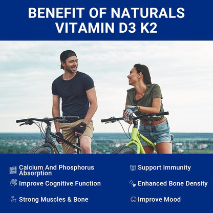 Sugar-Free Vitamin D3 K2 Gummies, 10000 IU Vitamin D3 & 200 mcg Vitamin K2 (MK-7) with Calcium, Magnesium, B12 - Vegan, Non-GMO