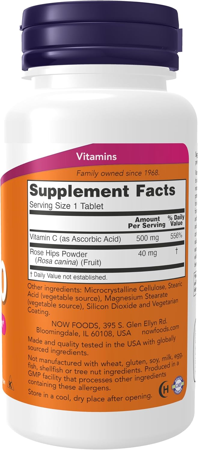 NOW Foods Vitamin C-500 with Rose Hips – 100 Tablets - görsel 2