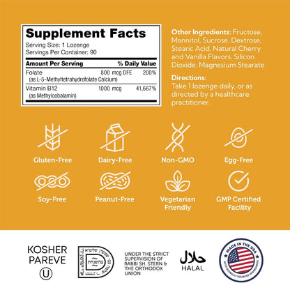 Zahler Energizer - Folate and Vitamin B12 Food Supplement - Fast Dissolving Cherry Lozenges with Methyl B12 (90 Lozenges)