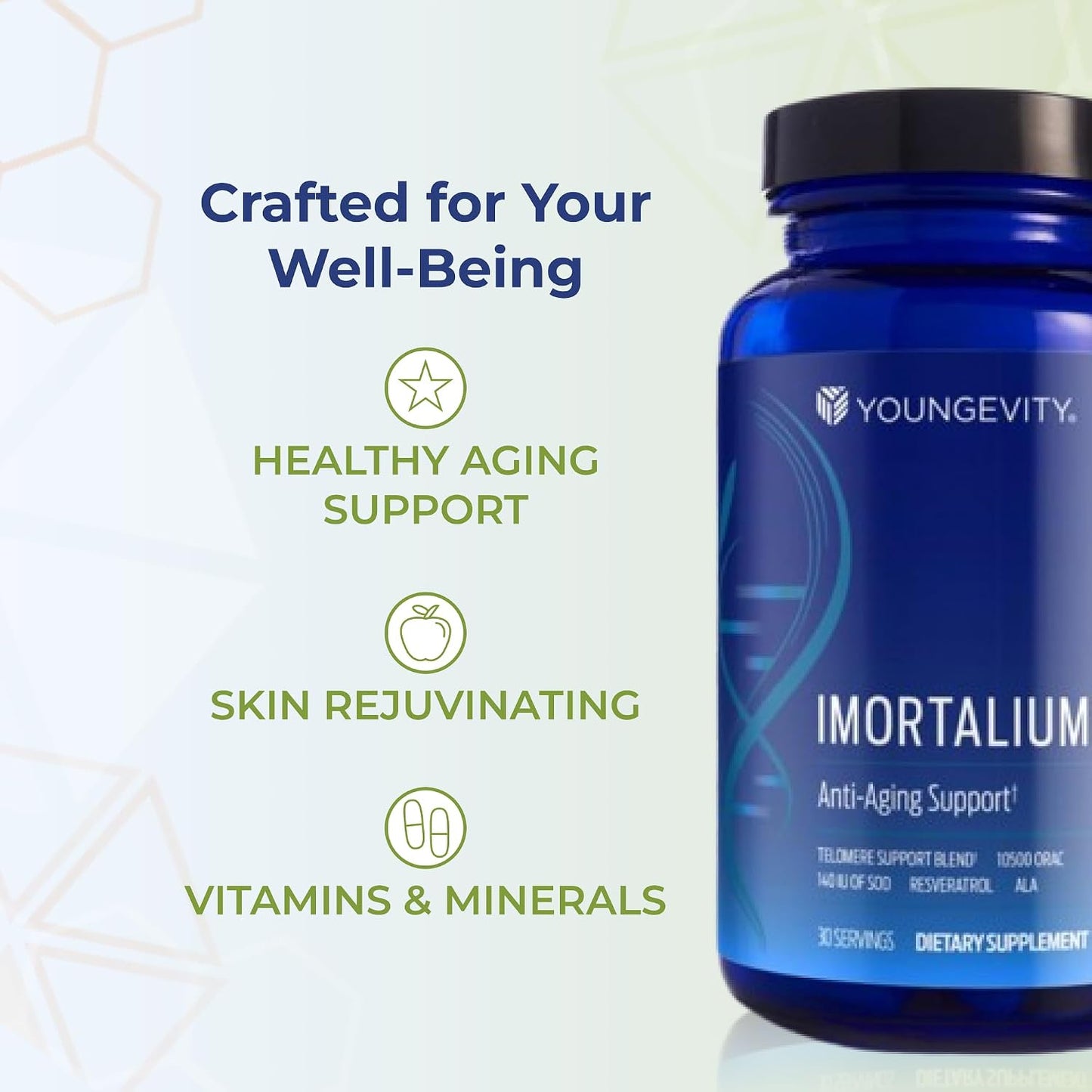 Youngevity Imortalium - Anti-Ageing Cellular Health Supplement, Fucoxanthin, Carotenoid Blend, Fucoidan Blend, MSM, Glutathione, Skin Rejuvenating Blend + 12 Whole Foods, 120 Tablets - görsel 5