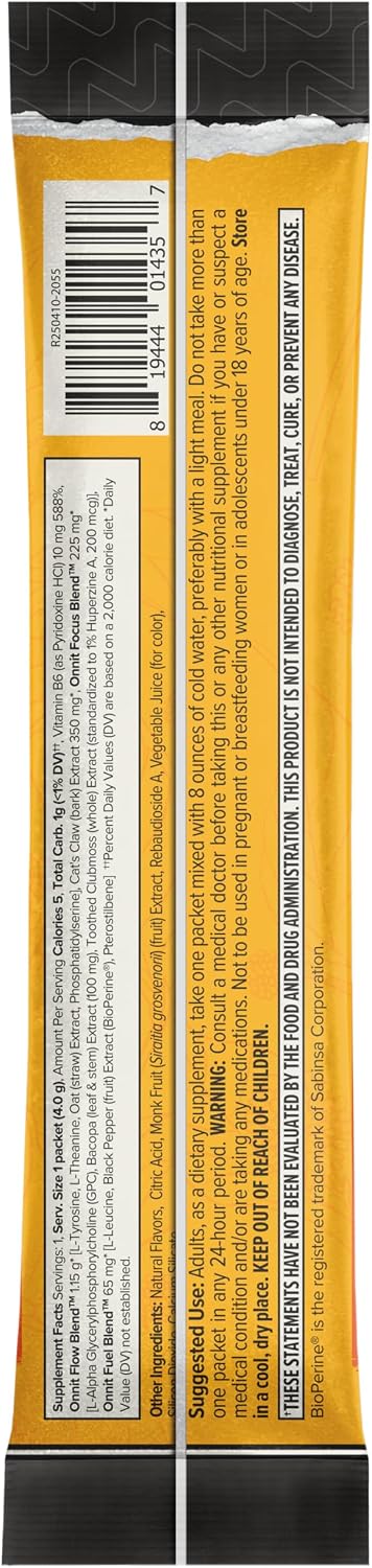 ONNIT Alpha Brain Instant Cognitive Support Drink Mix, Peach Flavour, 30 Sachets