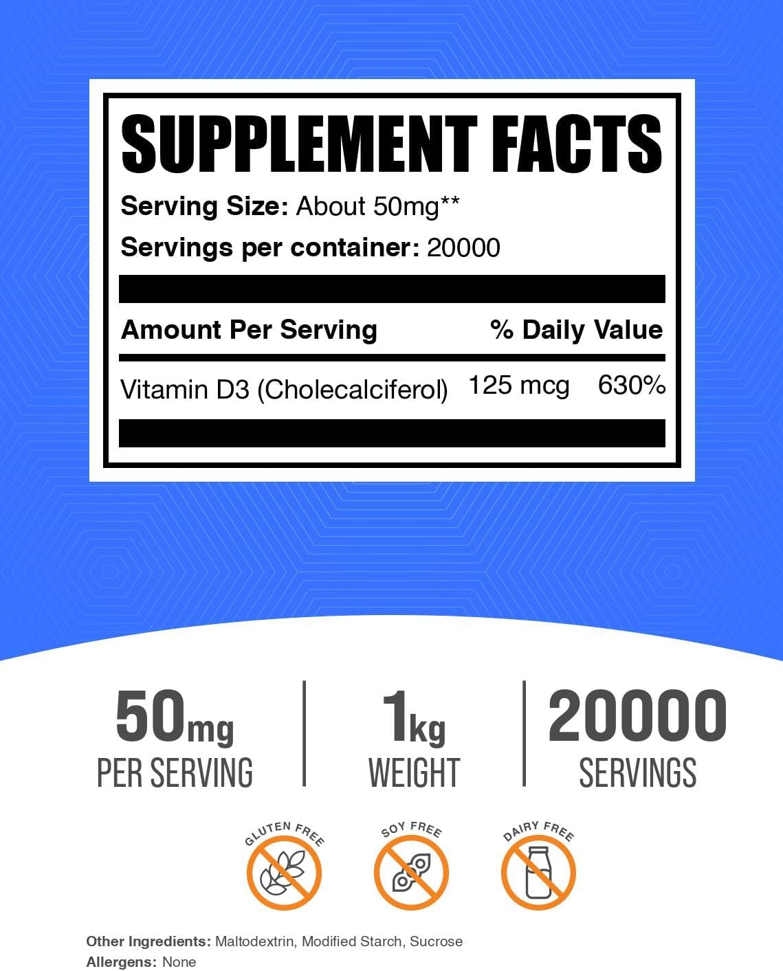 BulkSupplements.com Vitamin D3 Powder - 5000 IU per Serving, 1 kg - görsel 2