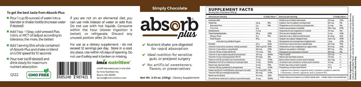 Absorb Plus Isolate Protein - Diet Supplement for Gut Health & Nutritional Support (100 g, Simply Chocolate) - görsel 4