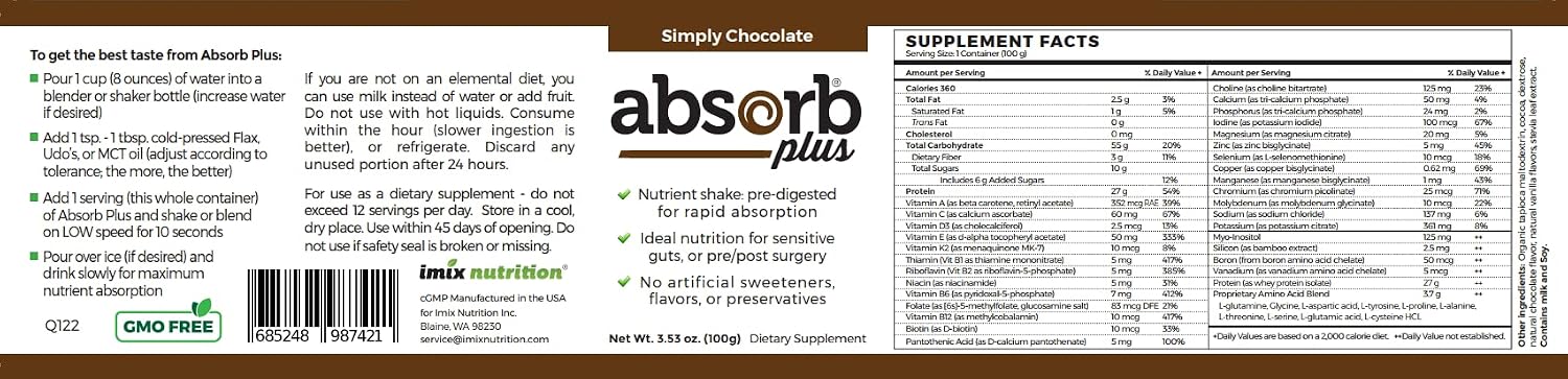 Absorb Plus Isolate Protein - Diet Supplement for Gut Health & Nutritional Support (100 g, Simply Chocolate) - görsel 4
