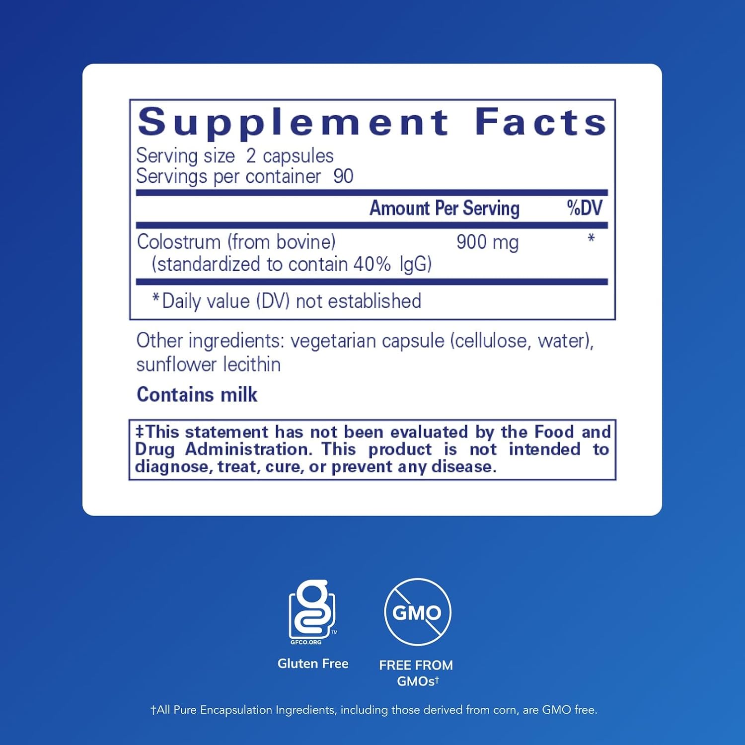Pure Encapsulations Colostrum - 40% IgG Highly Concentrated Immune Support - 180 Capsules - görsel 2