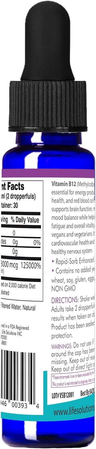 Life Solutions Liquid Vitamin B12 Methylcobalamin – Sublingual Drops, 59 ml - görsel 4