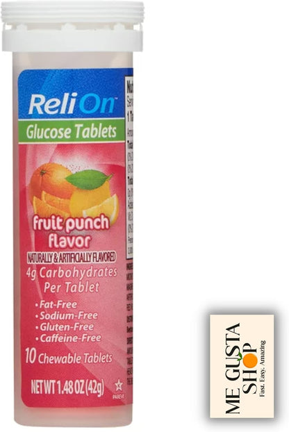 Glucose Tablets Relion – Orange & Fruit Punch (Pack of 2, 20 Tablets Total) with Sticker
