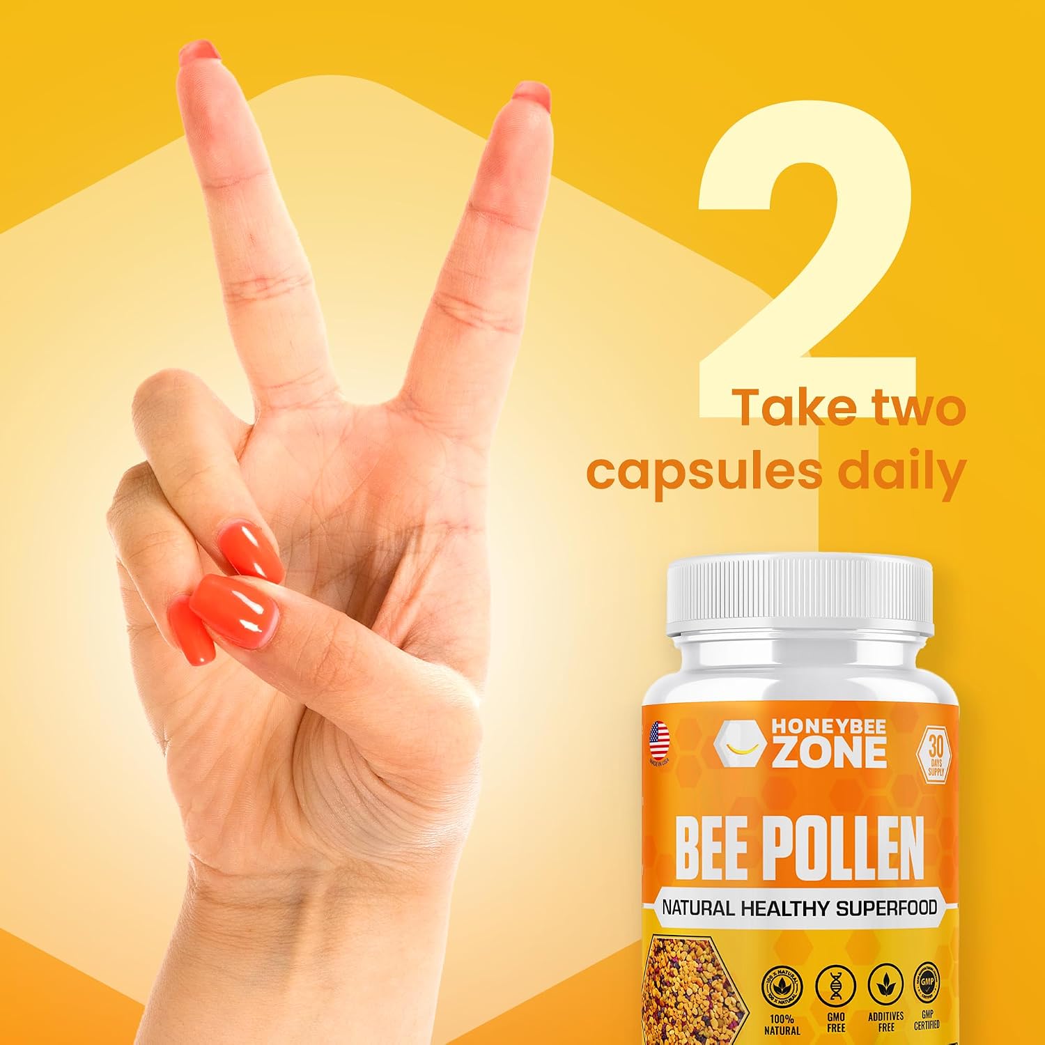 HONEYBEEZONE 100% Raw Bee Pollen Granules – 60 Veggie Capsules - görsel 6