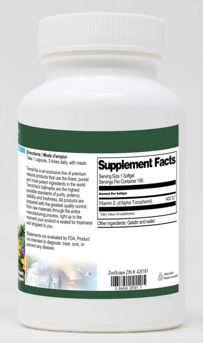 Terravita Vitamin E (d-Alpha Tocopherol) - 400 IU (100 soft capsules)