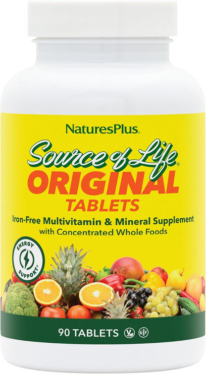 NaturesPlus Source of Life No Iron - 180 Tablets - Multivitamin & Mineral Supplement with Vitamin D3 - Supports Natural Energy & Wellbeing - Gluten Free, Vegetarian - 60 Servings