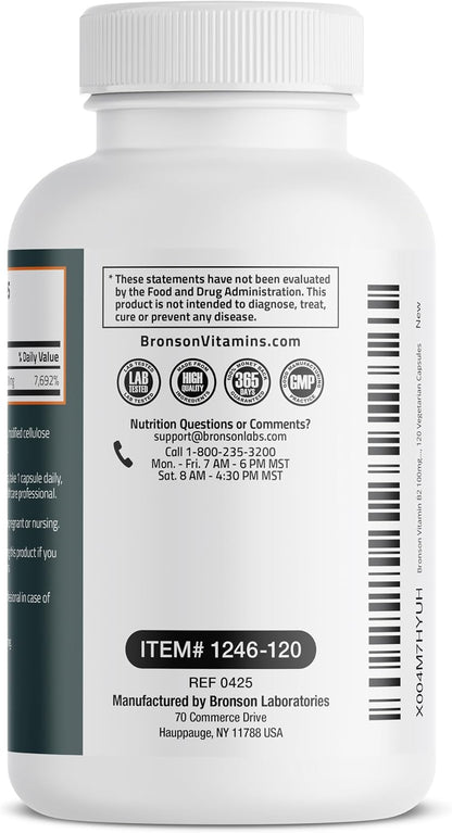 Bronson Vitamin B2 (Riboflavin) 100mg, 120 Vegetarian Capsules