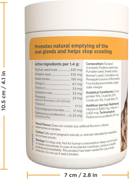 maxxiscoot Digestive & Gland Support for Dogs – Natural Powder Supplement for Stool Quality, Gut Health & Scooting Behaviour Support – Fibre-Rich Formula - 142g