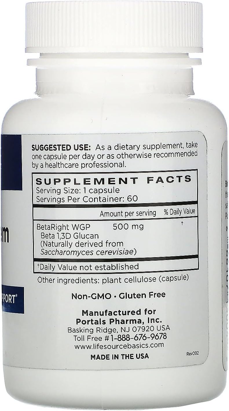 Life Source Basics Immune Support Activator - High-Purity Beta 1,3/1,6 Glucan - 500 mg, 60 Capsules - görsel 7
