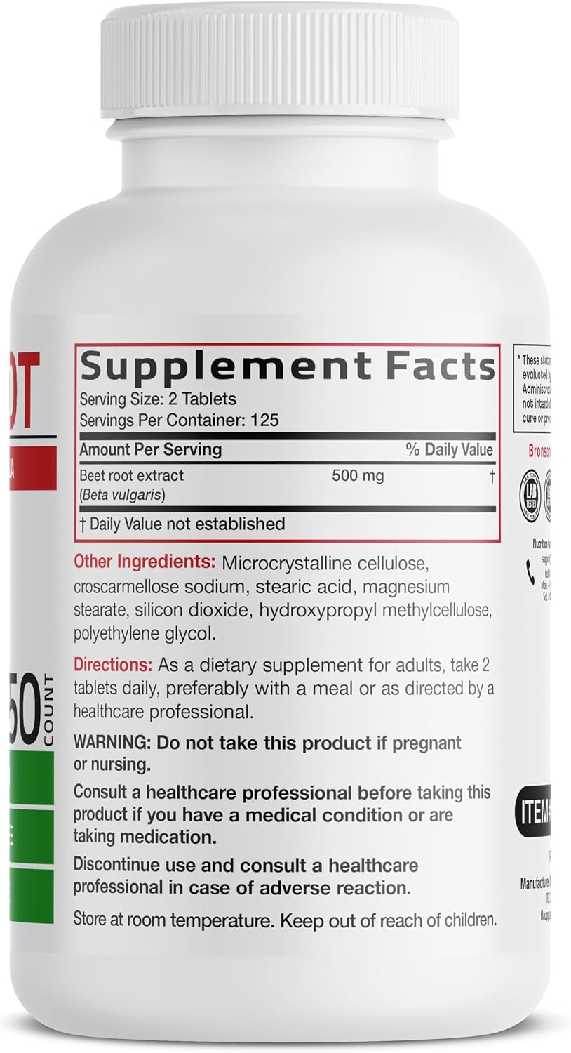 Bronson Beet Root Extra Strength, Non-GMO, 250 Vegetarian Tablets - görsel 2