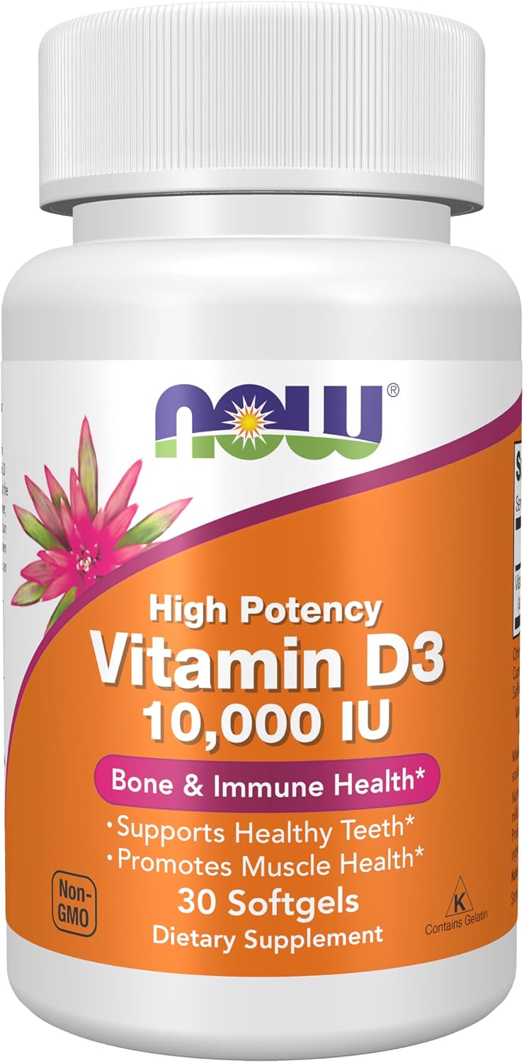 NOW Foods Vitamin D-3 10,000 IU, High Potency, Bone Health Support, 30 Softgels - görsel 1