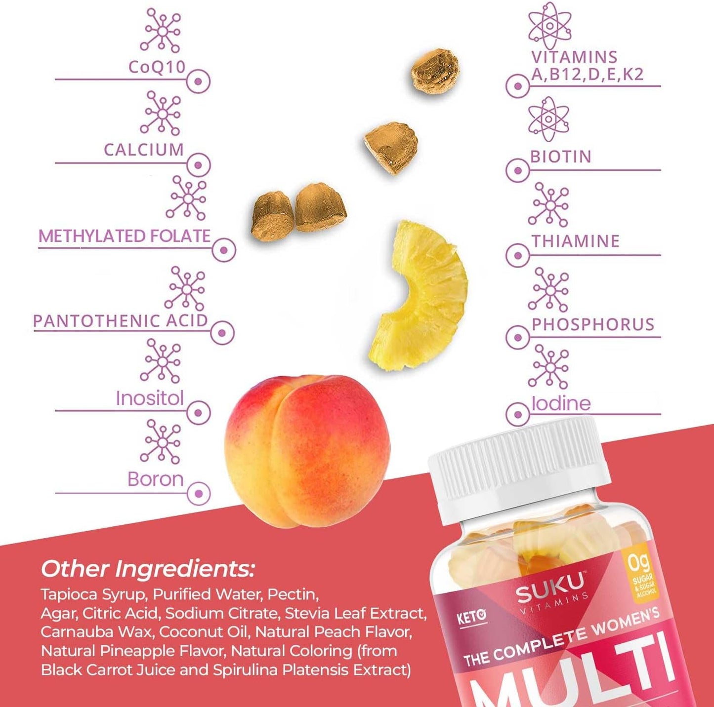 SUKU Women's Complete Multivitamin Gummies – with Boron, K2, B12, A – 60 Count - görsel 5
