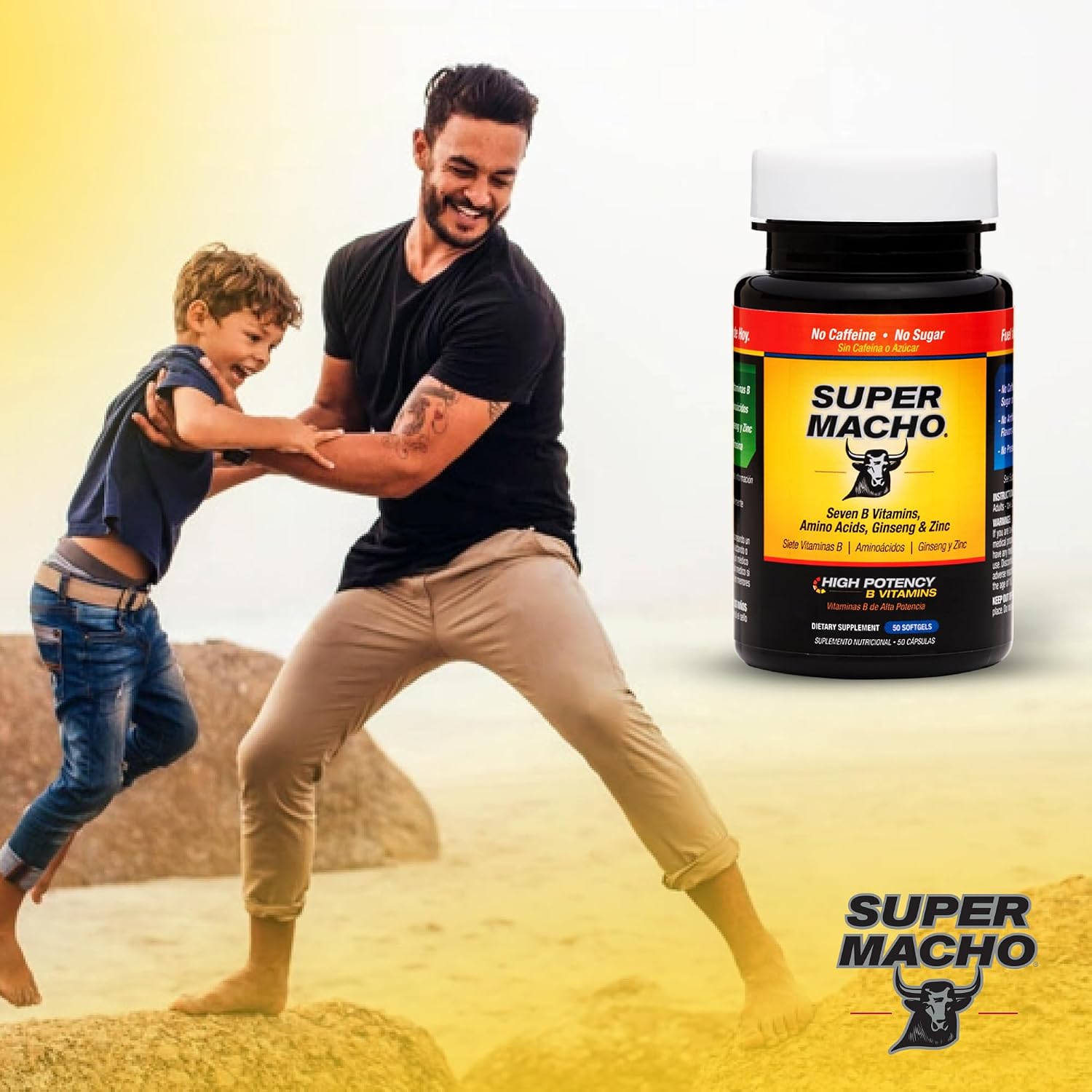 Super Macho High Potency B Vitamins and Amino Acids Supplement for Men, 50 Softgels - görsel 8