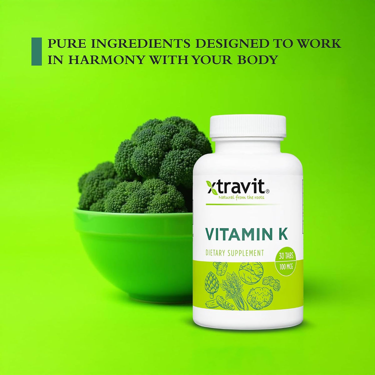 Xtravit Vitamin K Supplement – Natural Vitamin K (Phylloquinone) for Bone & Heart Health – 100 mcg, 30 Tablets - görsel 9