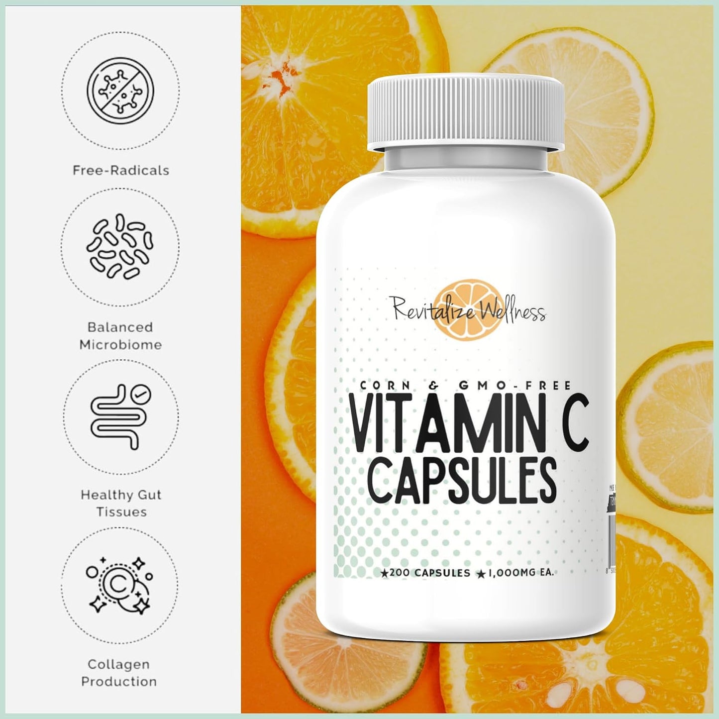 Revitalise Wellness Vitamin C 1000 mg Capsules – Pure, Non-GM, Maize Free – 200 Capsules - görsel 6