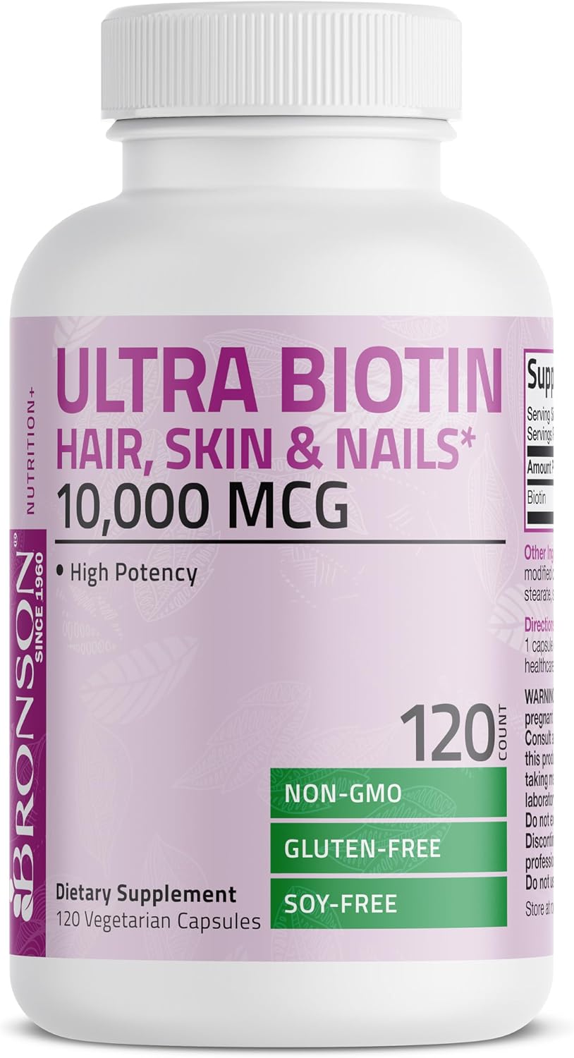 Bronson Ultra Biotin 10,000 mcg - Hair, Skin, and Nails Supplement, Non-GMO, 120 Vegetarian Capsules - görsel 5