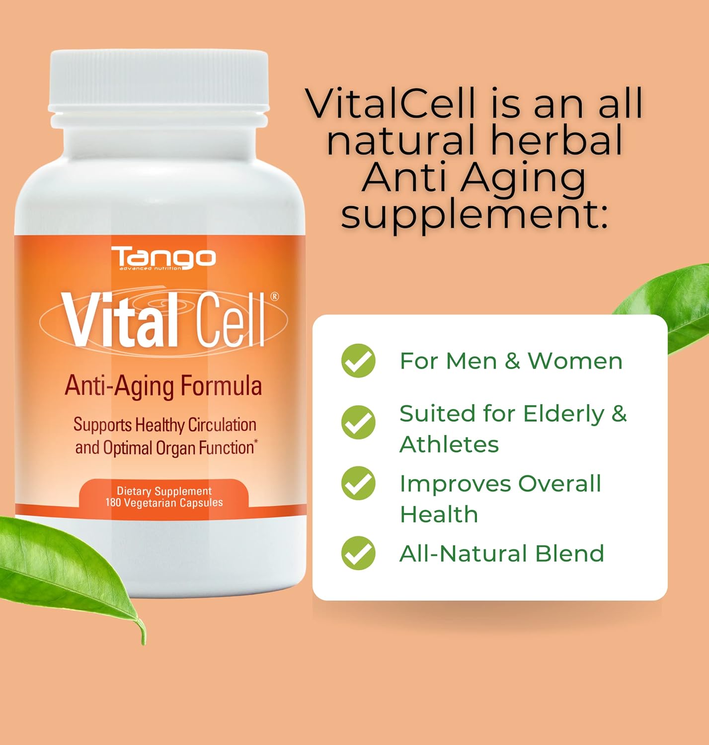 Vital Cell Natural Anti-Ageing Supplement for Men and Women, Supporting Circulation and Healthy Organ Function (180 Vegetarian Capsules) - görsel 2