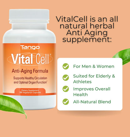 Vital Cell Natural Anti-Ageing Supplement for Men and Women, Supporting Circulation and Healthy Organ Function (180 Vegetarian Capsules)