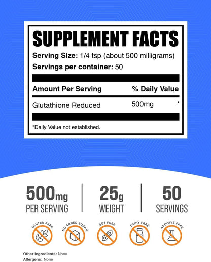 BulkSupplements Glutathione Reduced Powder – 500 mg per serving, 25 g